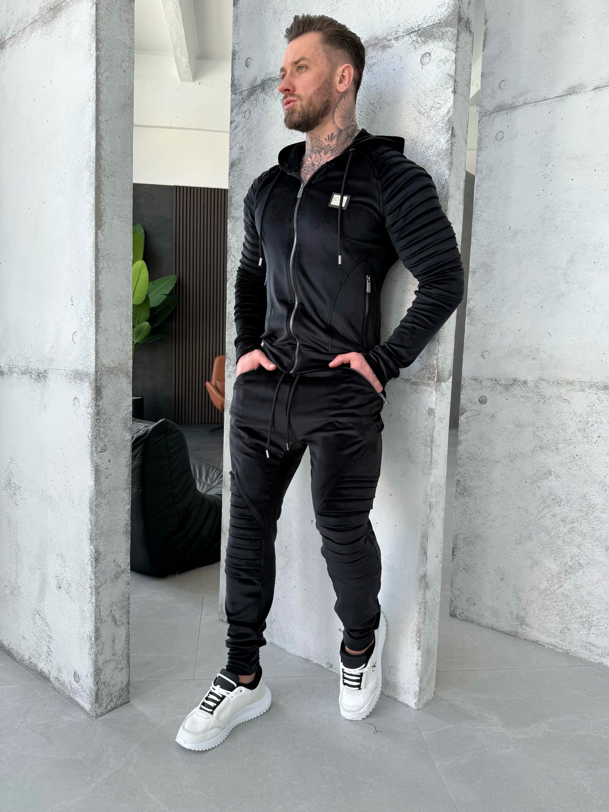 KRUTYAKOV men’s premium black velour tracksuit set