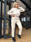 Minimalist beige women’s tracksuit for travel, daily wear, coffee dates, and elevated streetwear