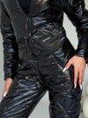 KRUTYAKOV branded waist belt bag on black glossy ski jumpsuit
