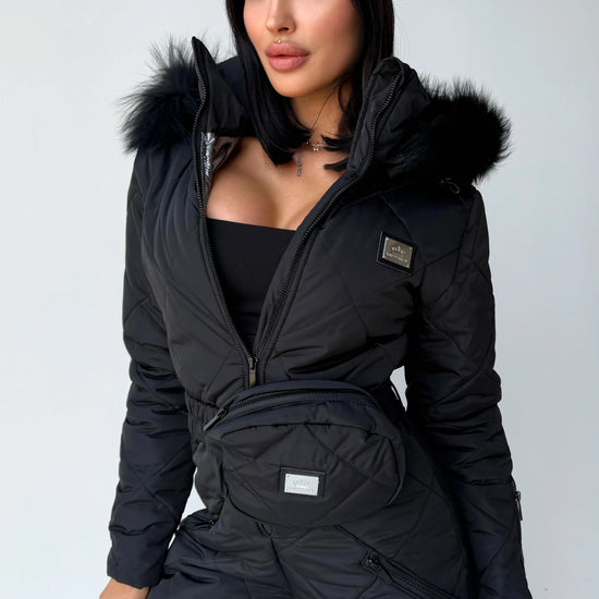 KRUTYAKOV women’s black one piece snow suit with insulated winter design