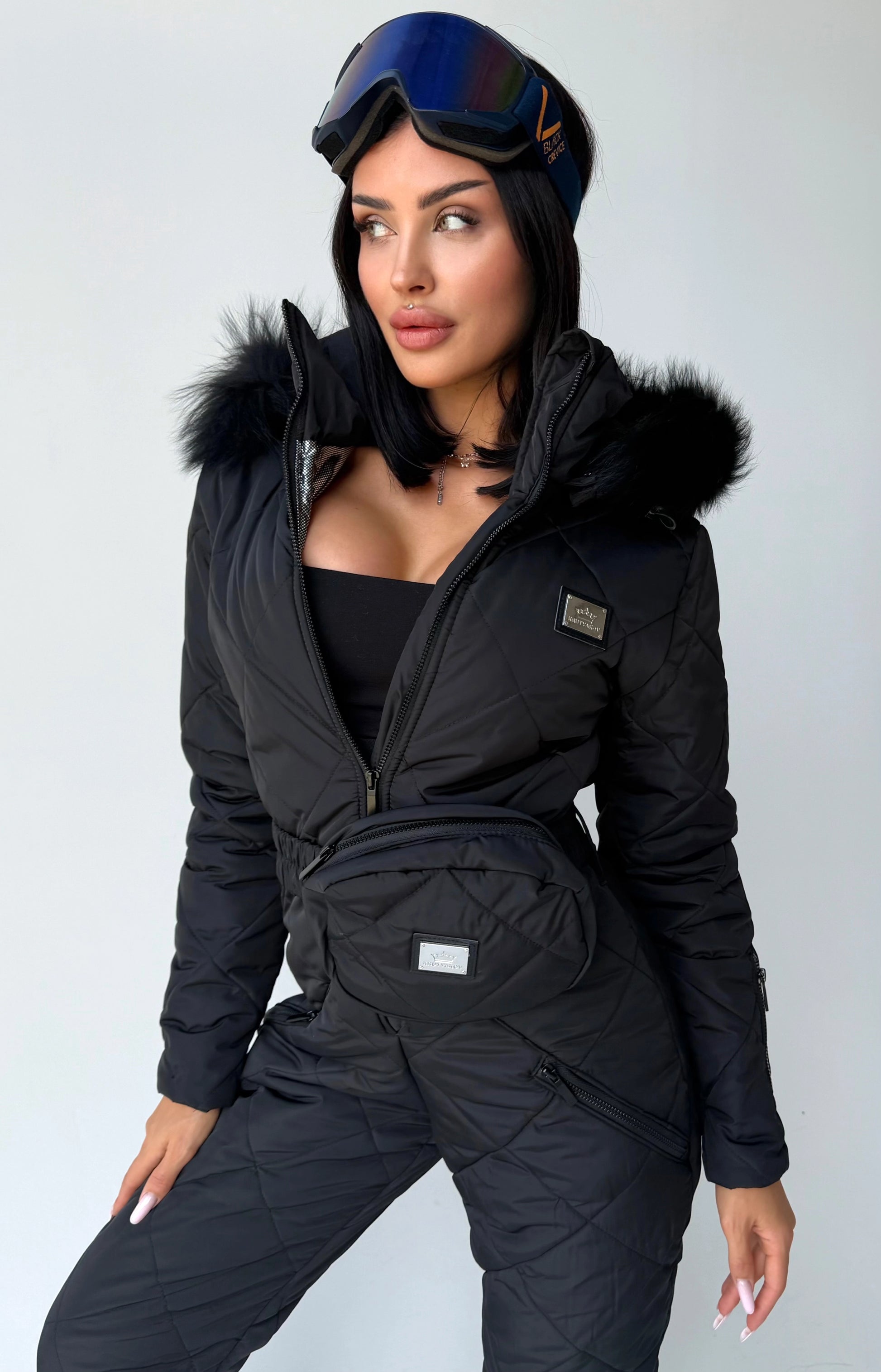KRUTYAKOV women’s black one piece snow suit with insulated winter design