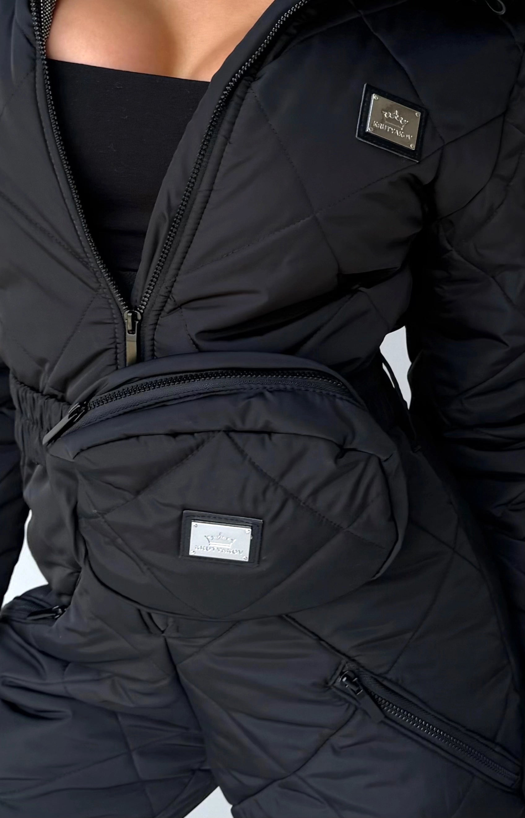 KRUTYAKOV black ski suit waist belt bag with signature metal logo