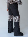 Leopard ski bib pants with black lower leg panels for women