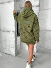 KRUTYAKOV designer khaki hoodie styled as an edgy streetwear dress