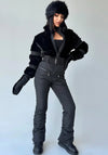 Women’s black winter jumpsuit with Black Rabbit eco fur by KRUTYAKOV
