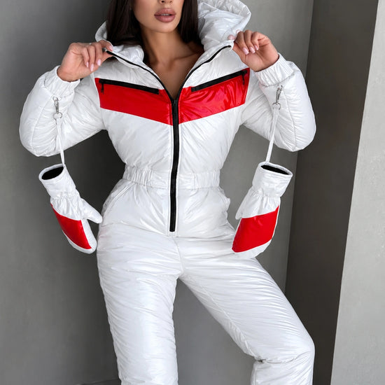 Women’s white and red ski jumpsuit SANTA by KRUTYAKOV