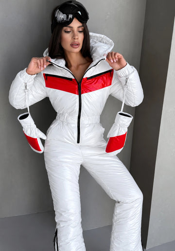 Women’s white and red ski jumpsuit SANTA by KRUTYAKOV