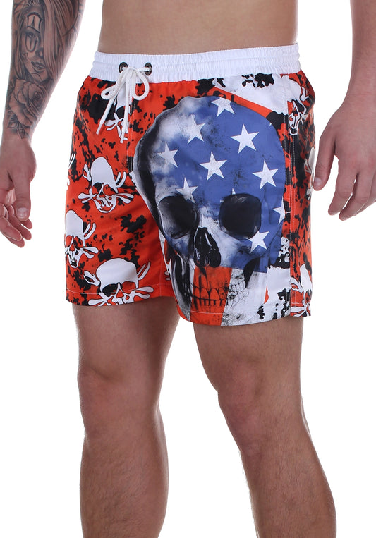 SWIMSHORTS AMERICAN FLAG SKULLS