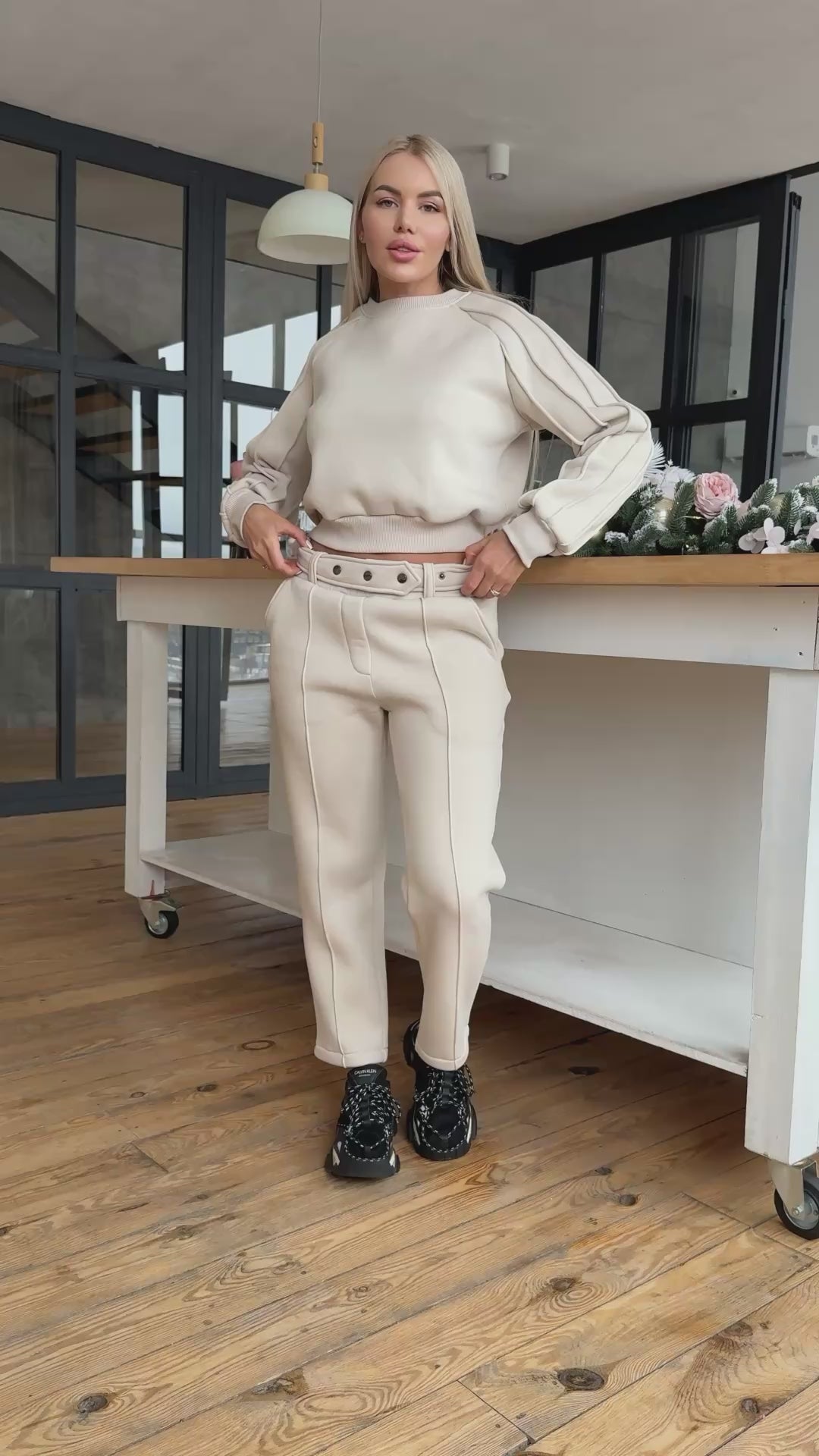 KRUTYAKOV women’s beige cotton blend tracksuit with refined fit and timeless everyday style
