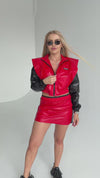 KRUTYAKOV shiny red matching set for women with bold Y2K streetwear style