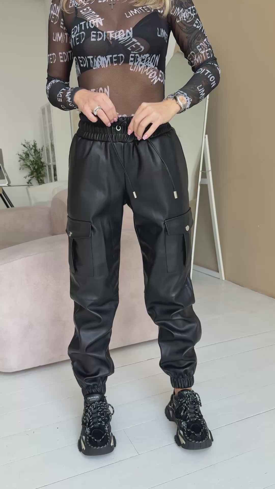 Women’s Nicole Joggers Faux Leather Zip — Black
