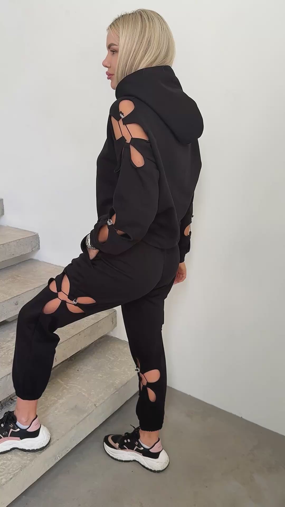 Women’s Flower Cut-Out Tracksuit — Daisy Black