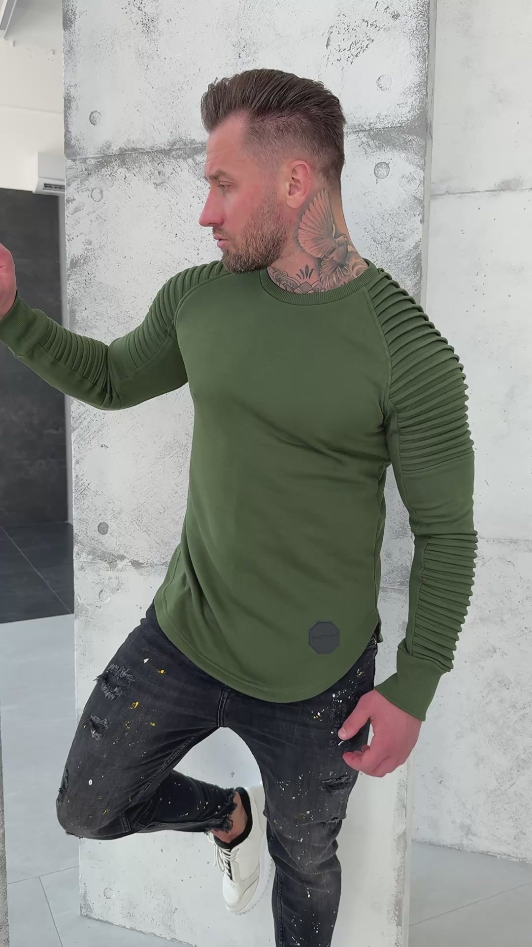 Khaki men’s everyday streetwear sweatshirt by KRUTYAKOV