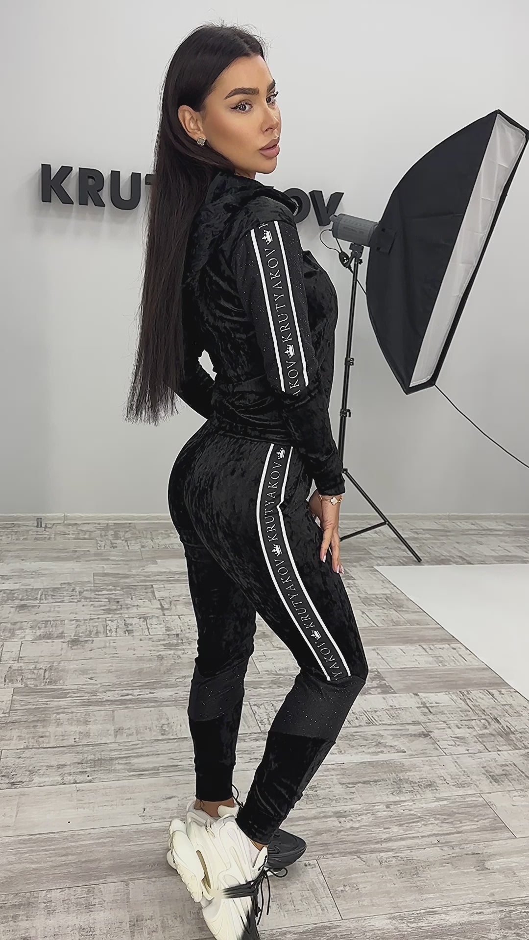 KRUTYAKOV women’s black matching tracksuit set designed for travel days, city walks, brunch, and casual luxury outfits