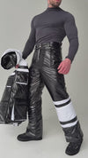 Black men’s two-piece snow suit with insulated jacket and pants