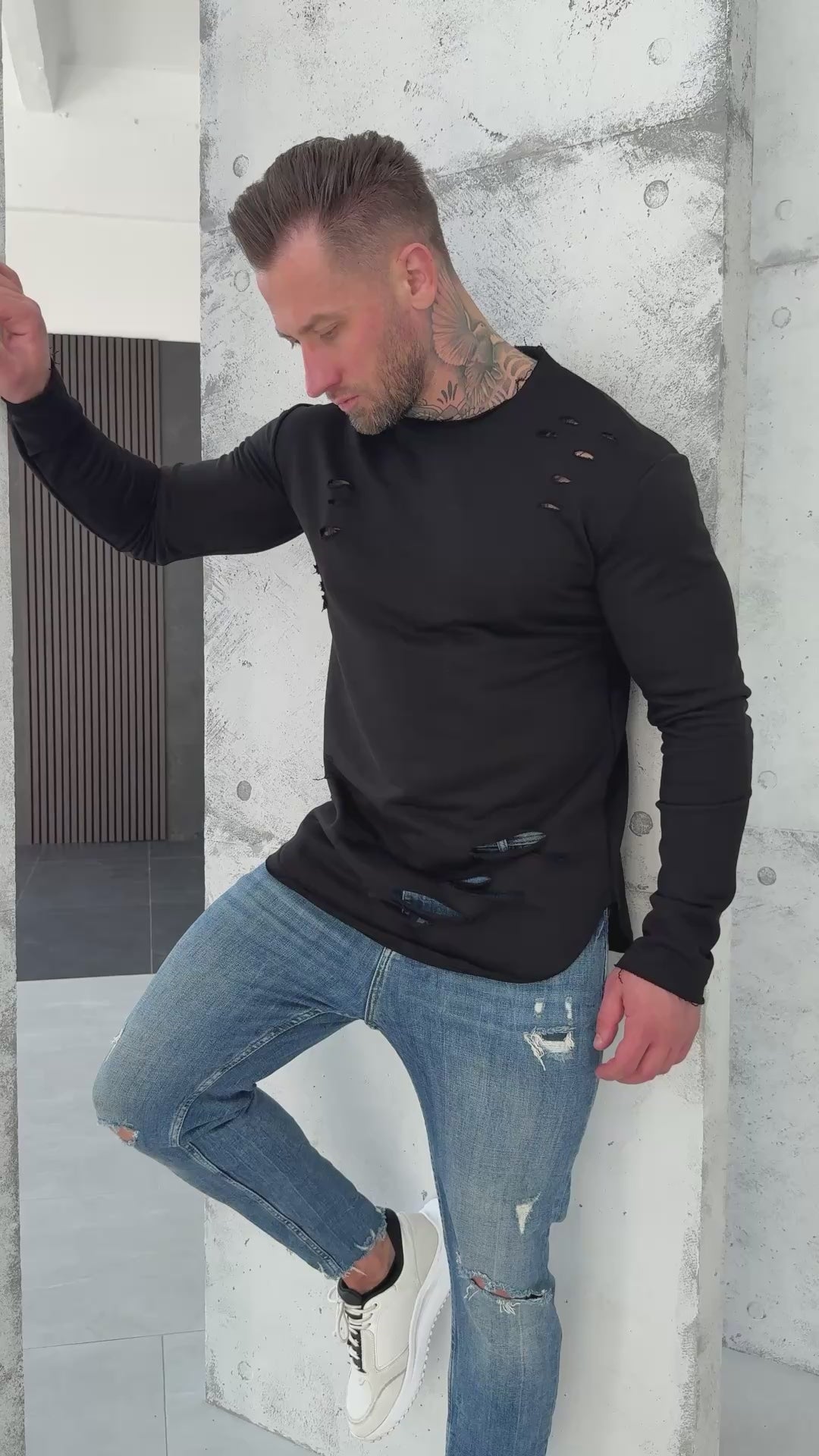KRUTYAKOV men’s black designer sweatshirt with cut details